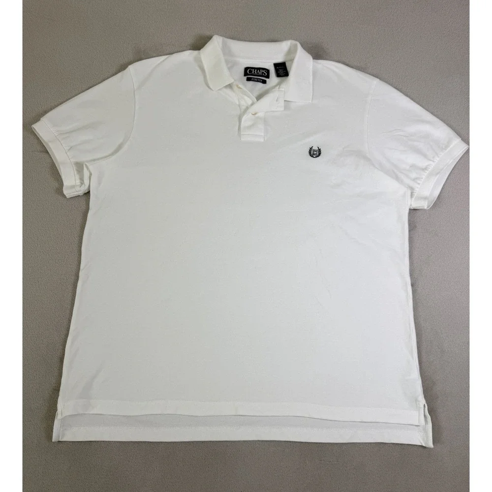 Chaps Stretch Polo Shirt Men's XL White Embroidered‎ Logo Casual Golf Polo